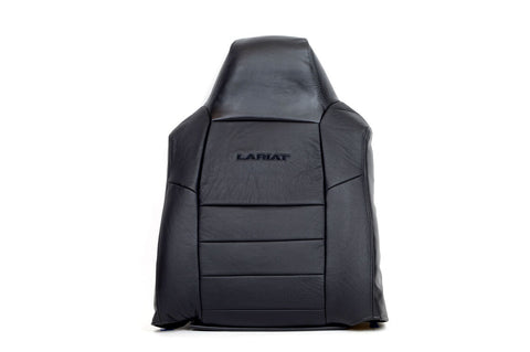 05 Ford F250 Lariat Driver Lean Back Leather Seat Cover with Lariat Logo - Black - usautoupholstery